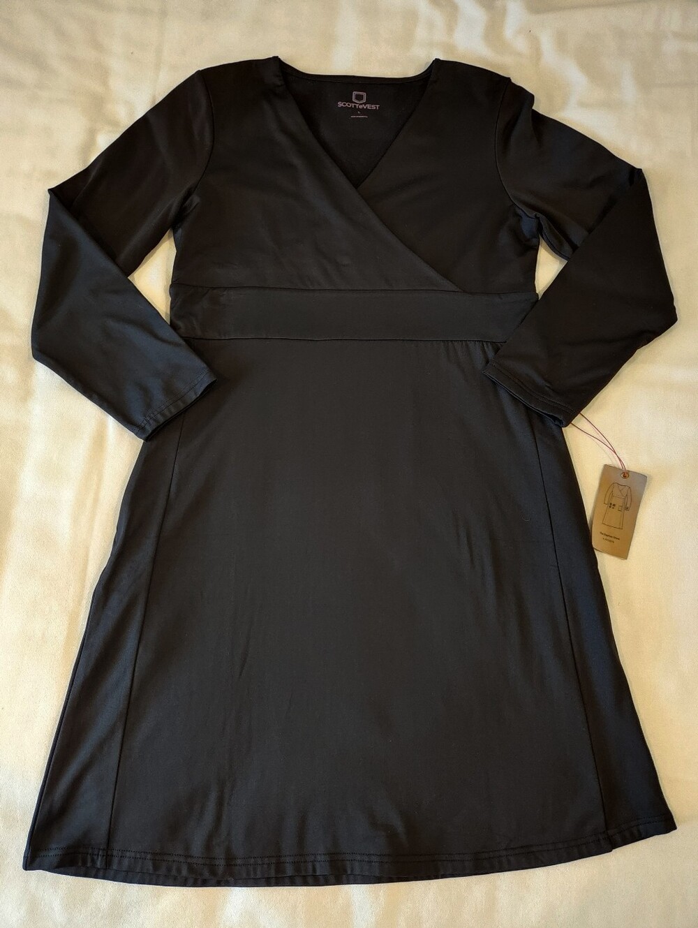 NWT SCOTTeVEST Daphne Travel Dress Faux Wrap Large Black New